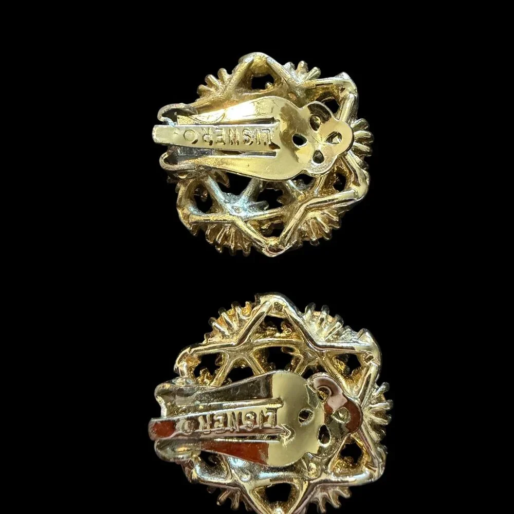 VTG Lisner clip on earrings sparkle pink clear flower‎ rhinestone cluster